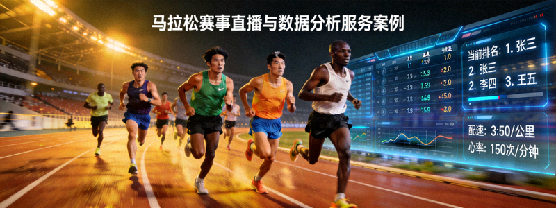 马拉松赛事直播与数据分析服务案例 - 运动员奔跑和实时数据屏幕